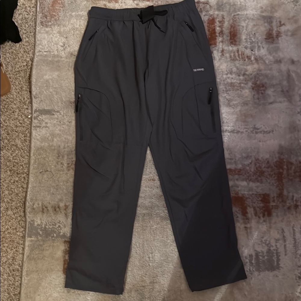 Gray Track Pants with Relaxed Fit and Elastic Waistband